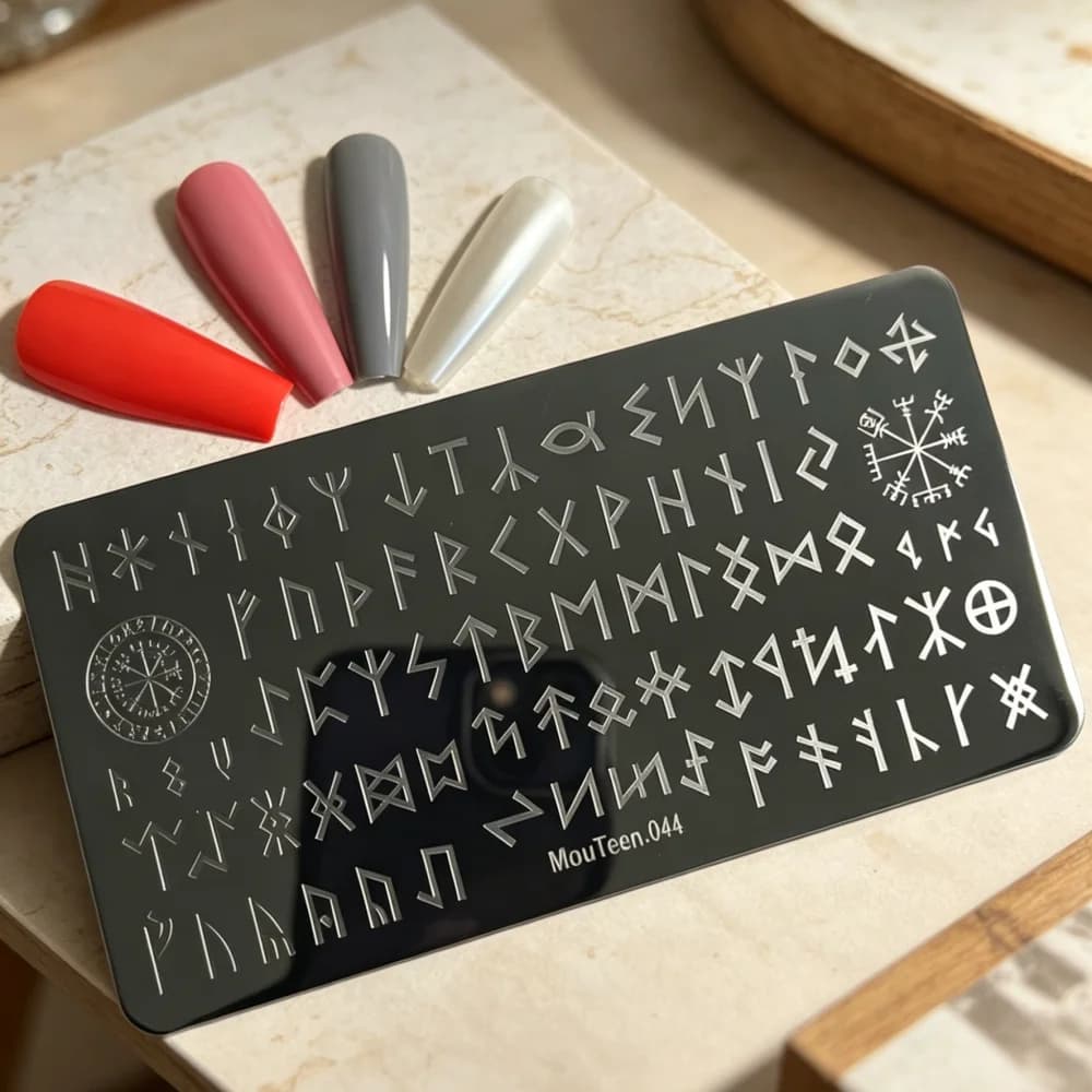 MouTeen044 Rune Letter Nail Stamping Plate Viking Compass Talisman Pattern Nail Art Stamp Template DIY Nail Stamp Printing Tool