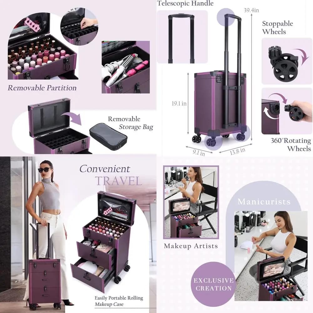 Valigia Organizer for Nail Polishes with Wheels for Trolley Professional from Makeup, Ideal for Technicians and Artists of Nails in Travel - Vegan Leather