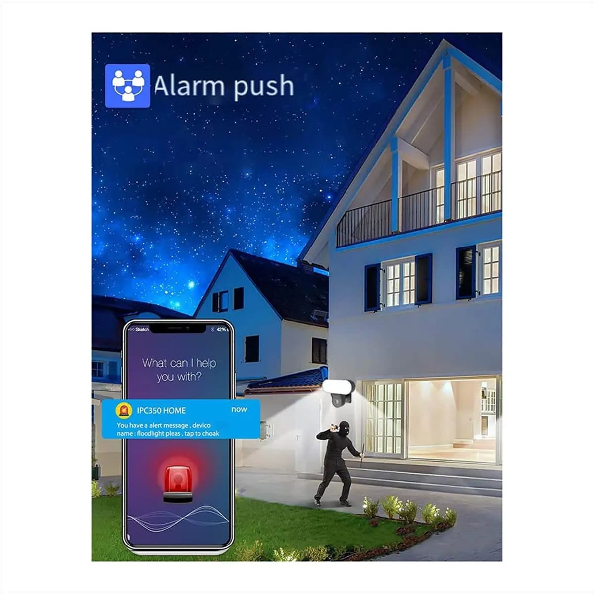 Tuya A43M WiFi Camera with Garden Lamp, External Security Camera IP65, PIR Intelligent Detection Sensor, Alarm Light, USA Plug