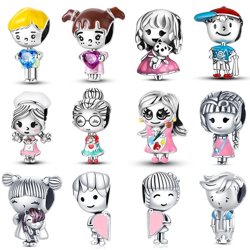 S925 Silver Cute Boy and Girl Sports Kitchen Love Couple Pendants and Pendants Beads Size Pan Bracelets Original Make by You Jewelry Refined Gifts