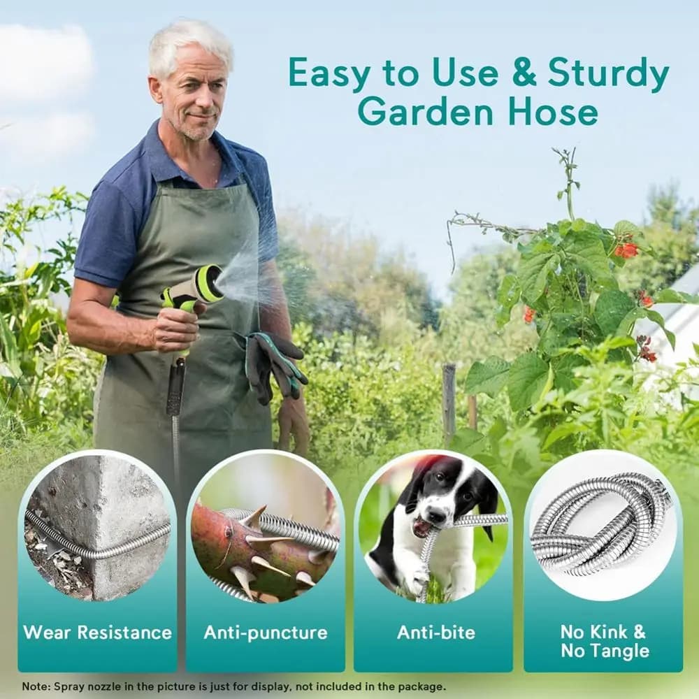 A64K Short Garden Hose 3ft Connector Flexible Stainless Steel Water Hose for Outdoor Garden Watering Pet Cleaning