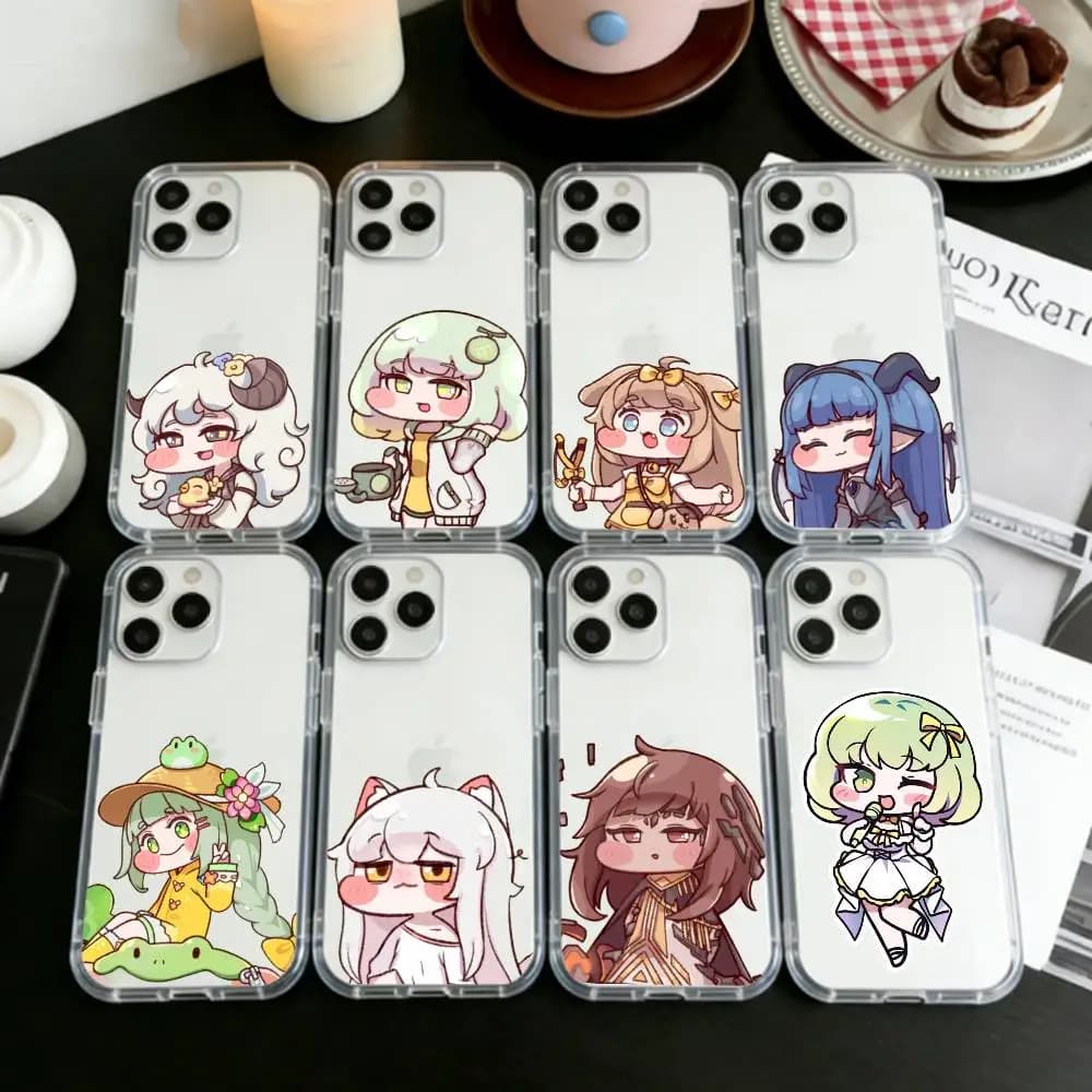 Cover Trasparente per iPhone 17 16 15 14 13 12 11 Mini Pro Max Plus con Design del Gioco di Carte T-Trickcal Chibi Go