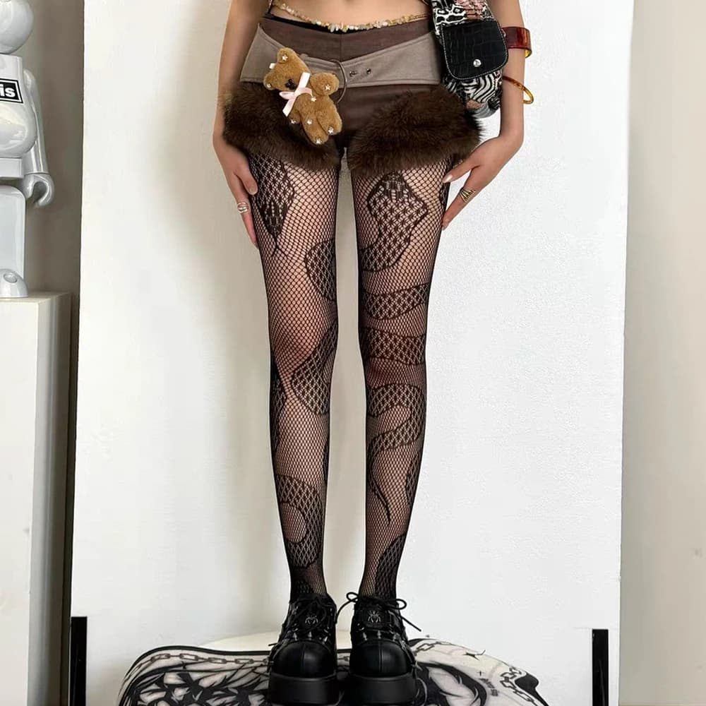 Collant serpente Collant da donna a forma di serpente Rete da pesca Collant Stile punk Collant stile rete horror sexy alla moda