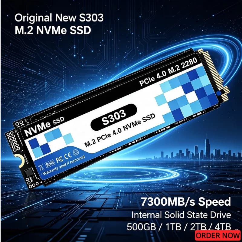 S303 M.2 NVMe PCIe 4.0 SSD 500GB‑4TB 7300MB/s Reliable Internal Solid State Disk High Speed Gaming Storage for Laptop Desktop