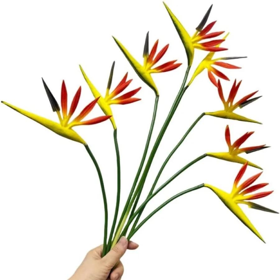 Confezione da 8 fiori artificiali da 21-1/2 pollici, uccello del paradiso, pianta verde per la casa, il giardino, l'ufficio, la veranda, le razioni nuziali arancioni