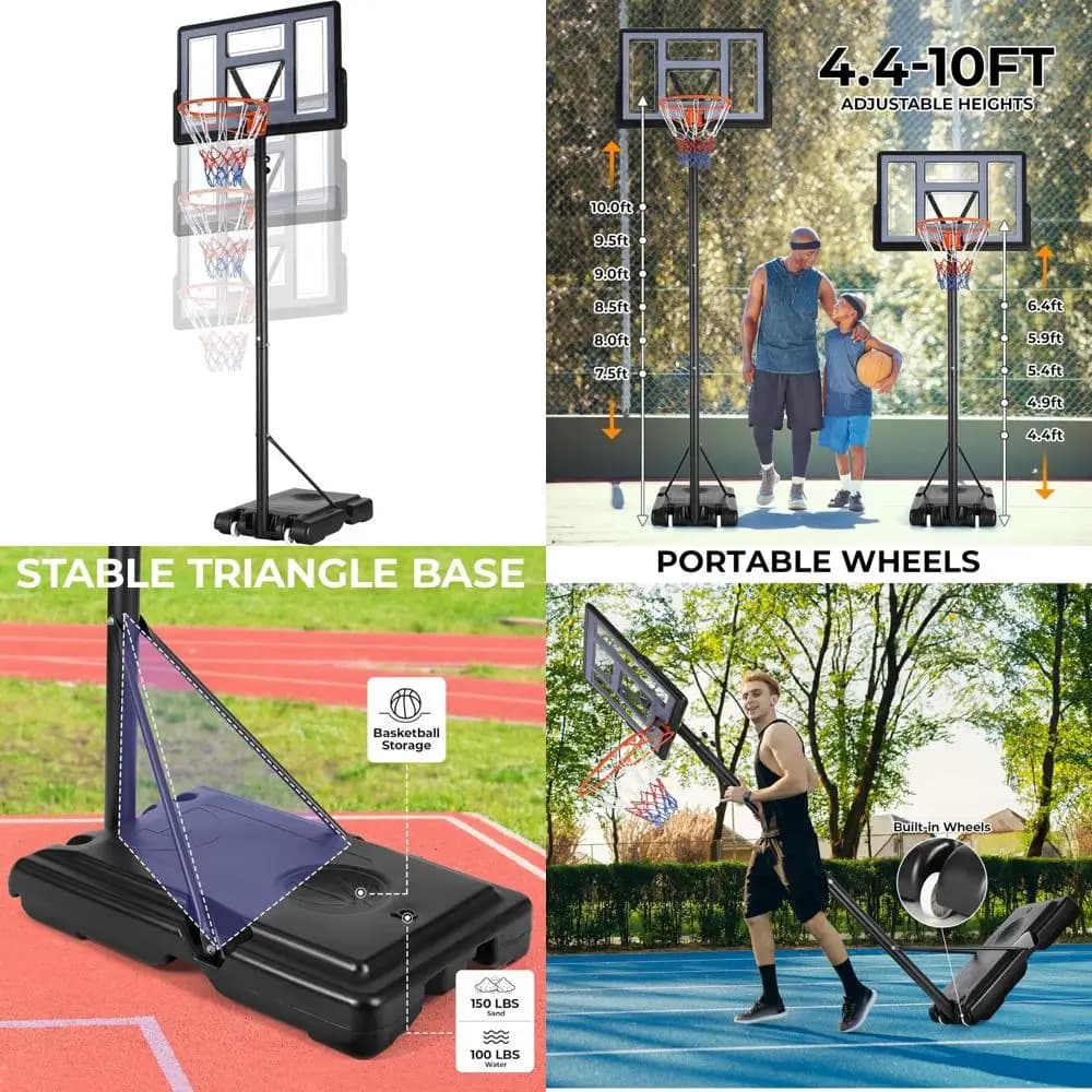 Portable outdoor basketball door with adjustable height, 44 inch breakable board, reusable base, 2 doors accessible for Al