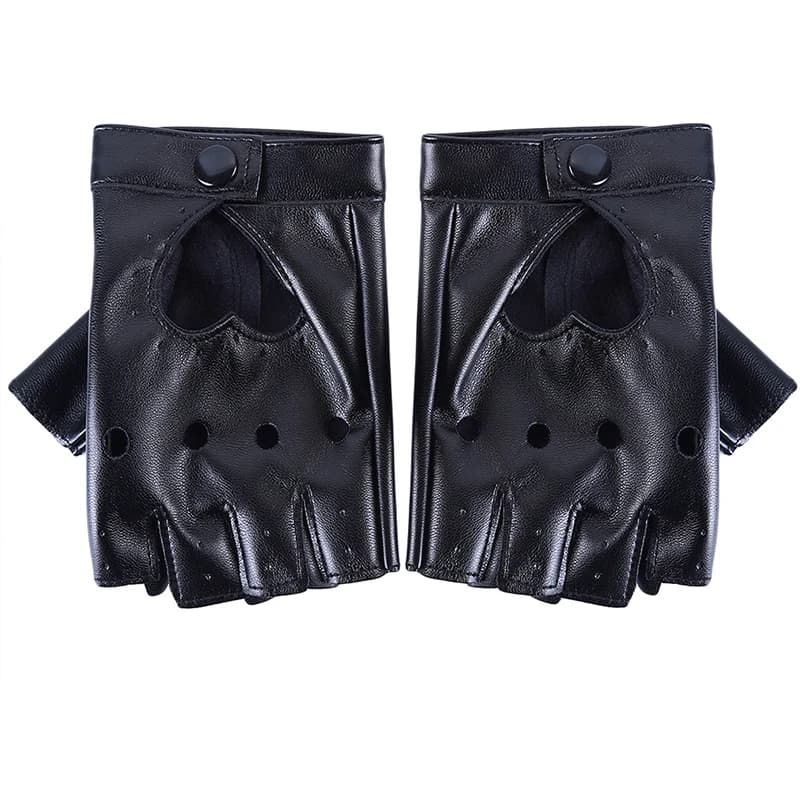 Guanti da donna in ecopelle senza dita, stile punk hip-hop, per guida, moto, feste e performance