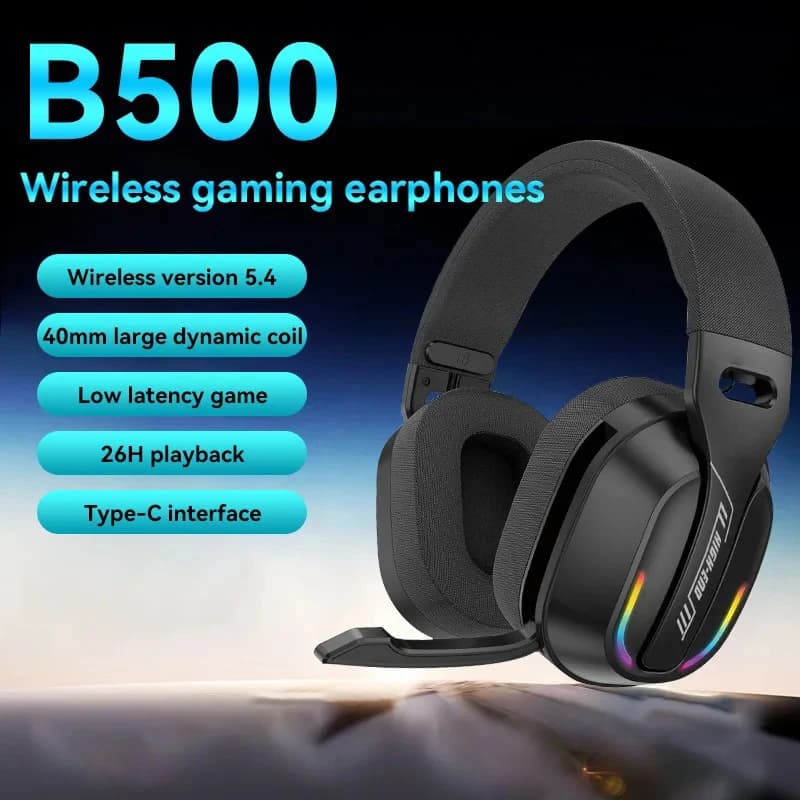 Cuffie Wireless Over-Ear B500 RGB per Gaming, Bluetooth 5.4, Bassa Latenza, Bassi Profondi, 60 Ore di Autonomia per Giocatori