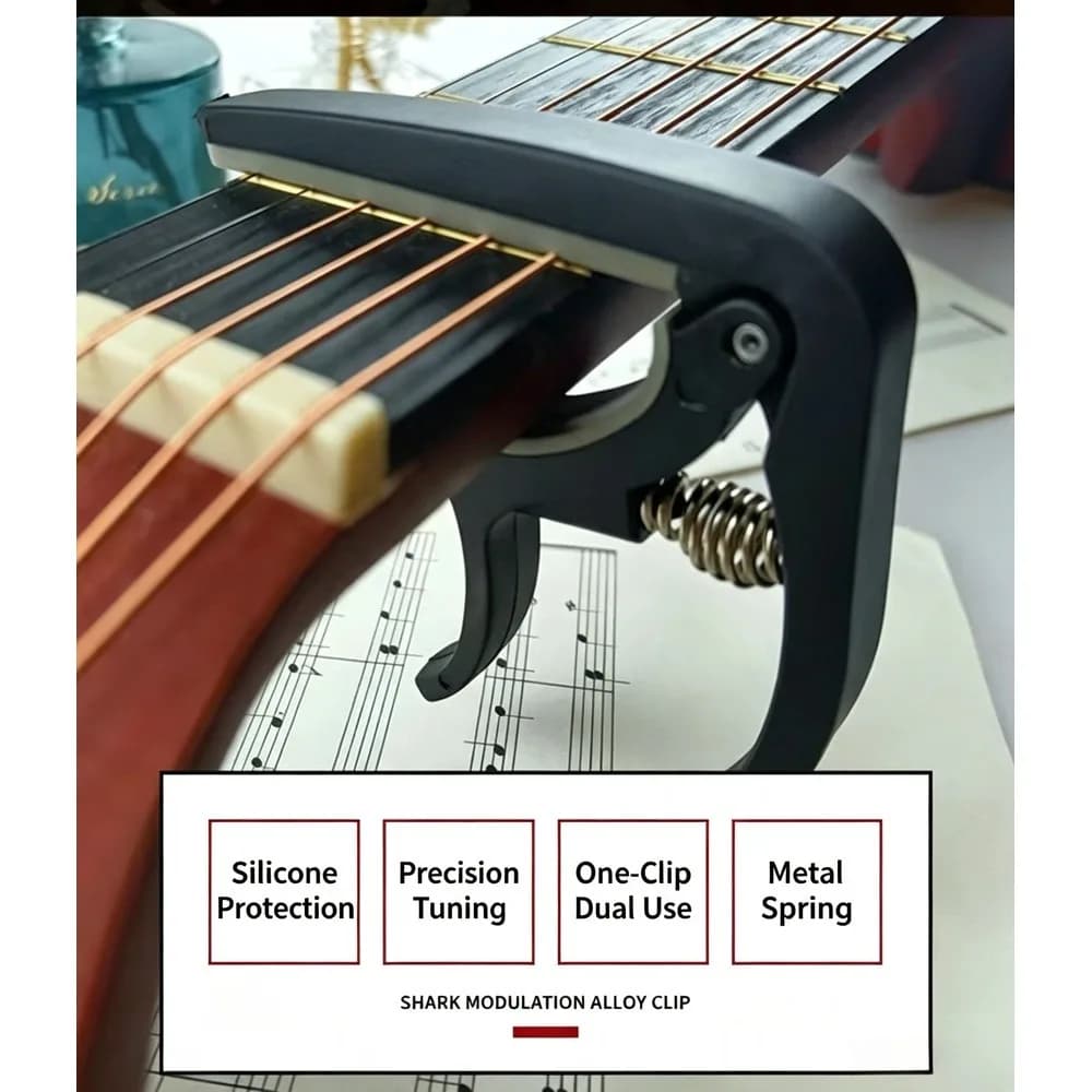 2 in 1 Guitar Capo with Bridge Pin Puller, ABS Plastic Quick Change Capo for Acoustic Guitar, Folk Guitar & Ukulele, Black