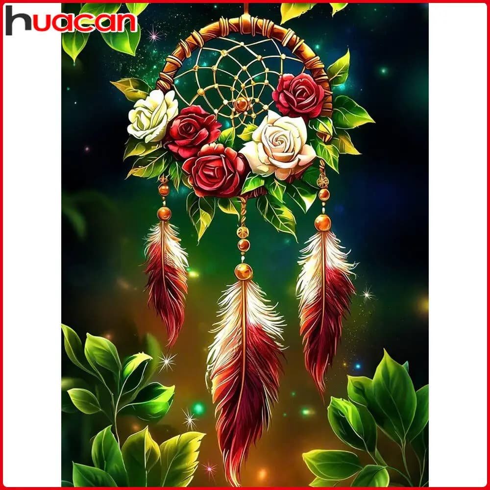 Huacan Dream Catcher 5D DIY Diamond Paintings Flower Mosaic Complete Kit Plant Diamond Embroidery Art Room Decoration
