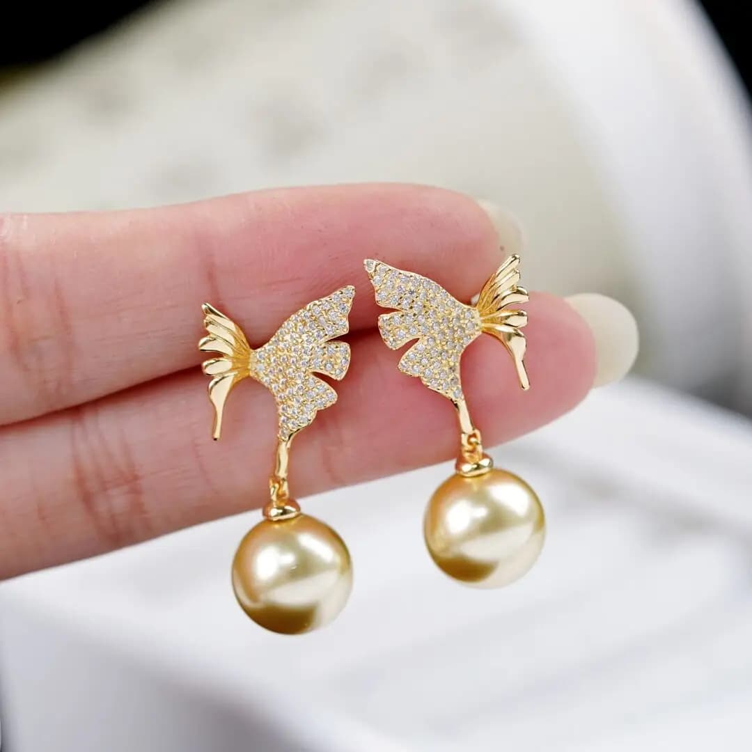 MeiBaPJ butterfly-shaped earrings with 10 mm natural round pearls, 925 silver wedding jewelry for women