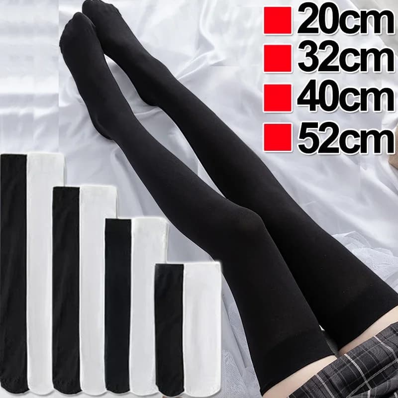 4 dimensioni sexy nero bianco tinta unita calzini lunghi donna sopra il ginocchio coscia alta sopra le calze al ginocchio Lolita signore ragazze calzini al ginocchio