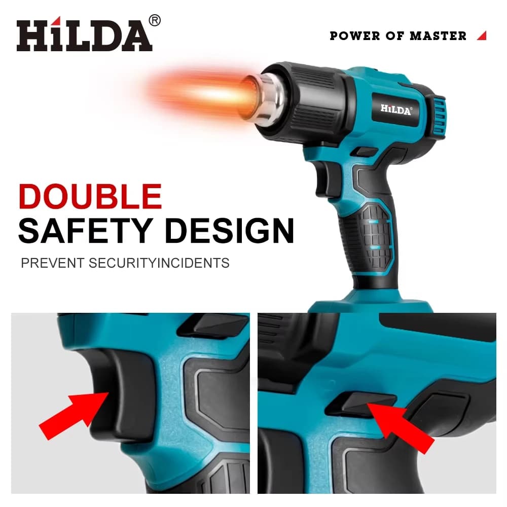 Pistola ad aria calda HILDA Pistola termica elettrica senza fili a temperatura regolabile portatile 21V con ugelli per batteria Makita