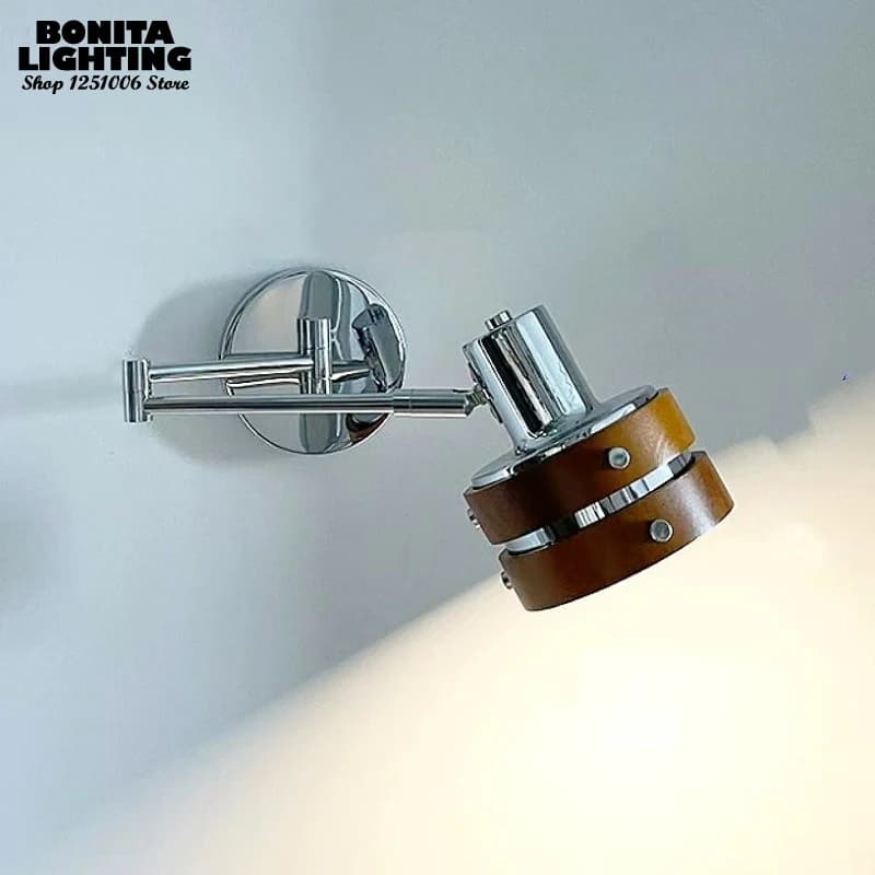 Lampada da parete in legno massello in stile medio antico, cucina, bagno, luce di riempimento, illuminazione da lettura sul comodino con interruttore, lampada da parete girevole