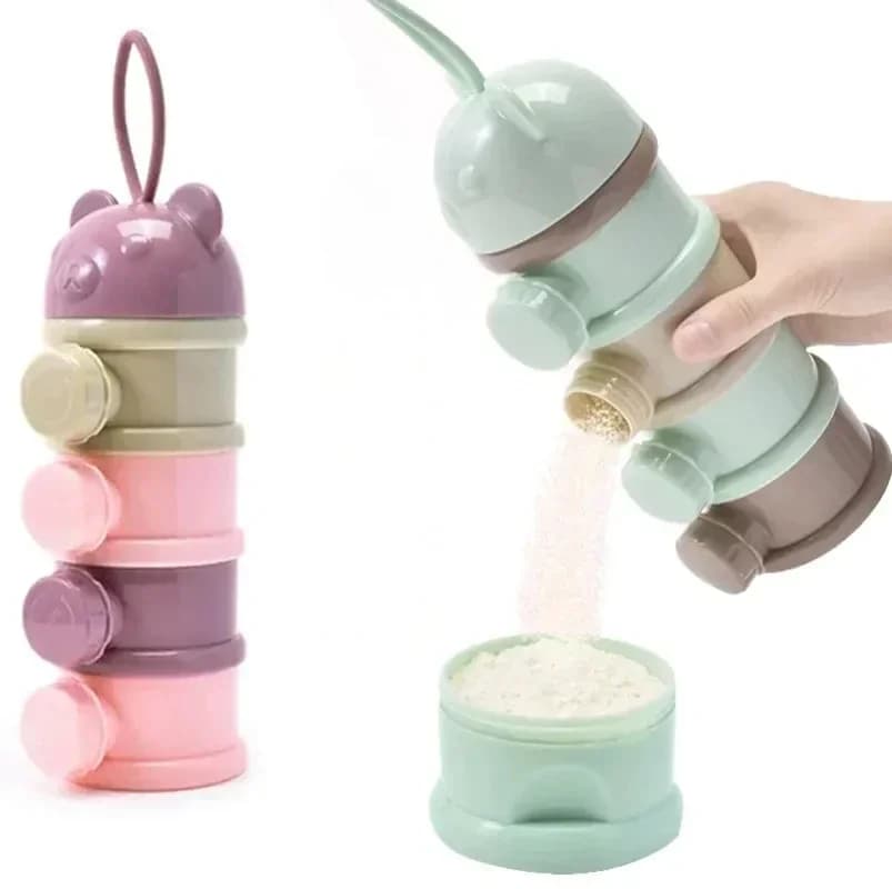Contenitore Portatile a 4 Strati per Latte in Polvere, Stile Orso, con Aperture Multiple, per Cereali, Alimenti per Neonati e Snack per Bambini