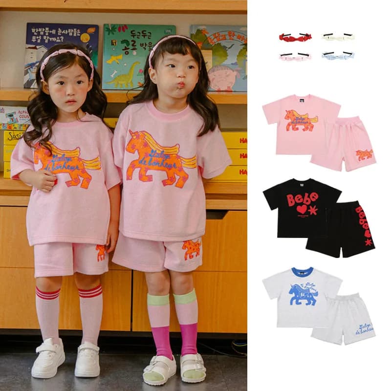 Set Estivo di Magliette e Pantaloncini con Stampe di Cartoni Animati Coreani per Bambini, Nuova Collezione Primavera-Estate 2026 per Ragazzi e Ragazze