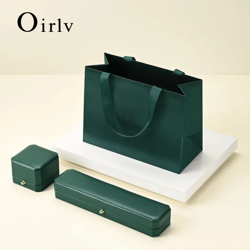 Sacchetto Regalo Personalizzabile Oirlv per Gioielli con Nastro Verde, Borsa Portaoggetti per Gioielli per Confezionamento