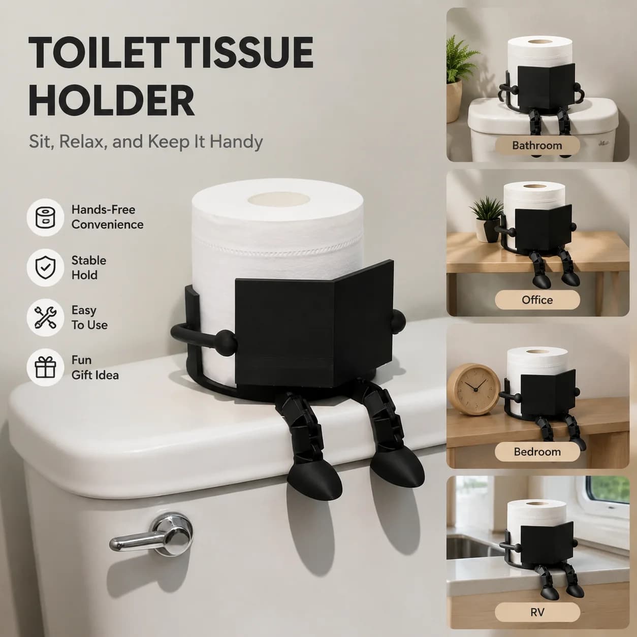 Space-Saving Toilet Paper Holder Creative for Bathroom Reading Companion PLA Tissue Dispenser with Phone Shelf Organizer