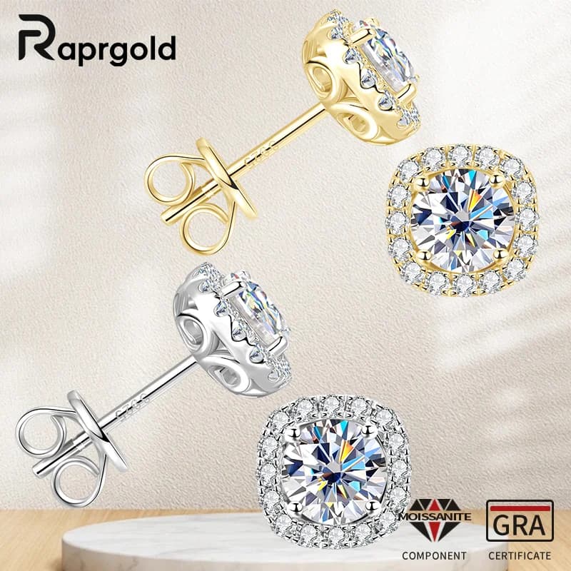 RAPRGOLD 5mm Round Cut Moissanite Classic Piercing Stud Earrings for Women Real 925 Sterling Silver Delicate Fine Jewelry Gifts