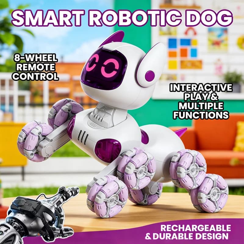 Nuovo Robot Cane Telecomandato Intelligente 8WD con Sensore Tattile, Musica e Acrobazie, Auto RC 2.4G Elettrica Radiocomandata, Giocattolo Regalo per Bambini e Bambine