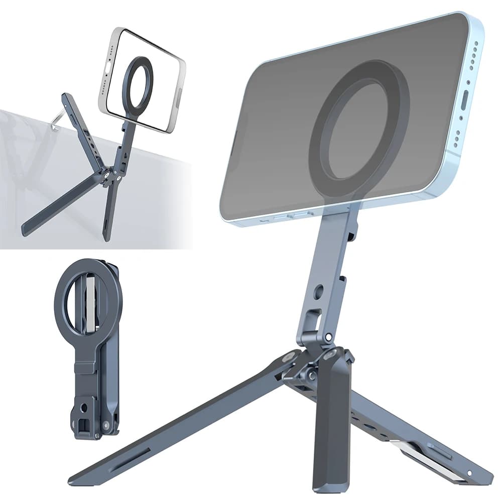 Treppiede per telefono tascabile magnetico pieghevole con supporto per telefono magnetico con gancio Supporto per treppiede con vite da 1/4" per iPhone 16 15 14 13 12 Pro Max