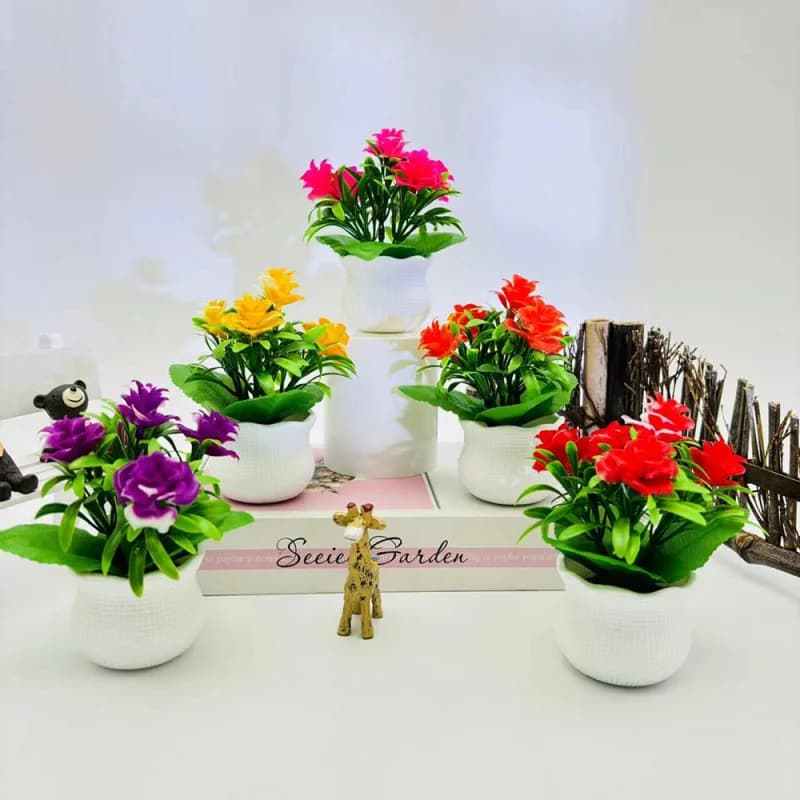 Simulation5Rose in a small square pot, potted plant for hotel wedding decoration, office desktop artificial flower ornament