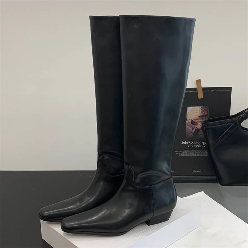 Eilyken Autumn Winter Women's High Knee Boots Soft Leather Square heels Women's comfortable shoes Botas Largas Mujer