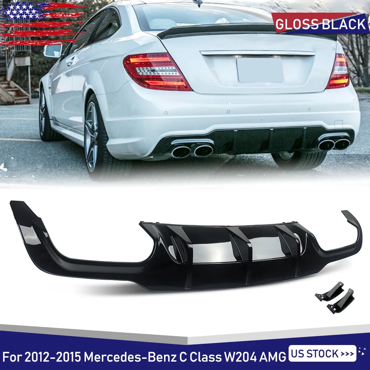 Rear Diffuser For Mercedes C Class W204 C200 C300 C250 C63 Amg Style 2012 2013 2014 2015 Rear Bumper Diffuser Gloss Black