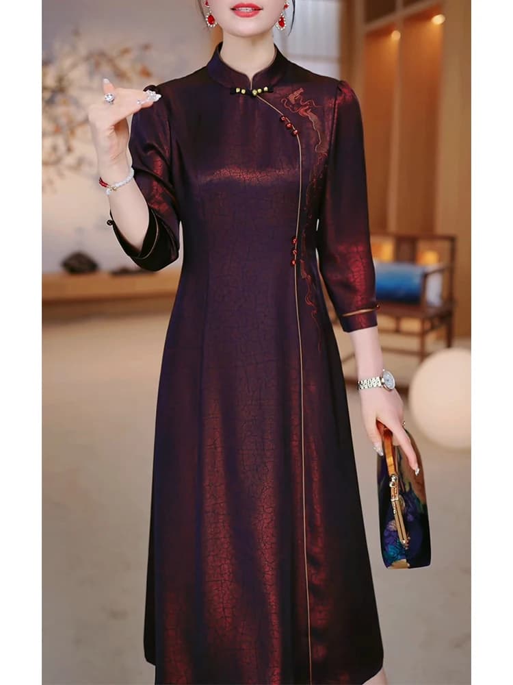 Women's Mid Length Dress, New Pattern Autumn Spring, Ethnic Style For Mom, With Embroidery, For Wedding