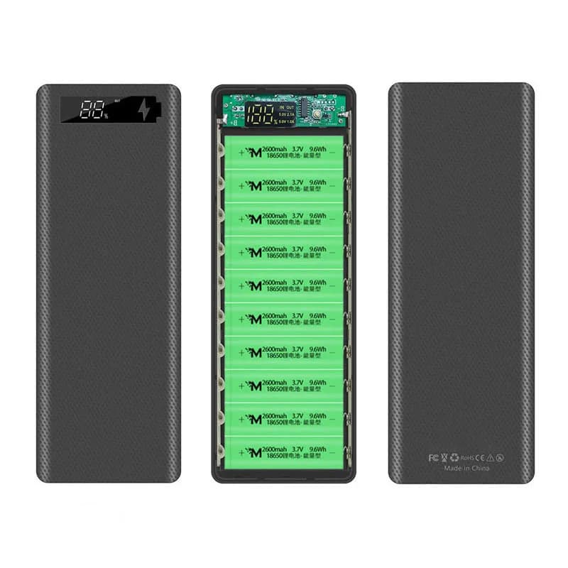 Banca di potere fai-da-te 10 slot 18650 Portabatteria Scatola batteria Micro tipo C Doppie porte USB Caricatore per telefono cellulare 18650 Custodia Powerbank