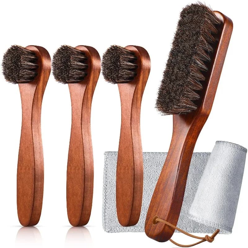 Kit Lucidatura Scarpe in Crine di Cavallo 5 Pezzi, Kit Lucidante per Scarpe, Spazzola per Pulizia Scarpe e Stivali in Pelle, Applicatori per la Cura e la Pulizia