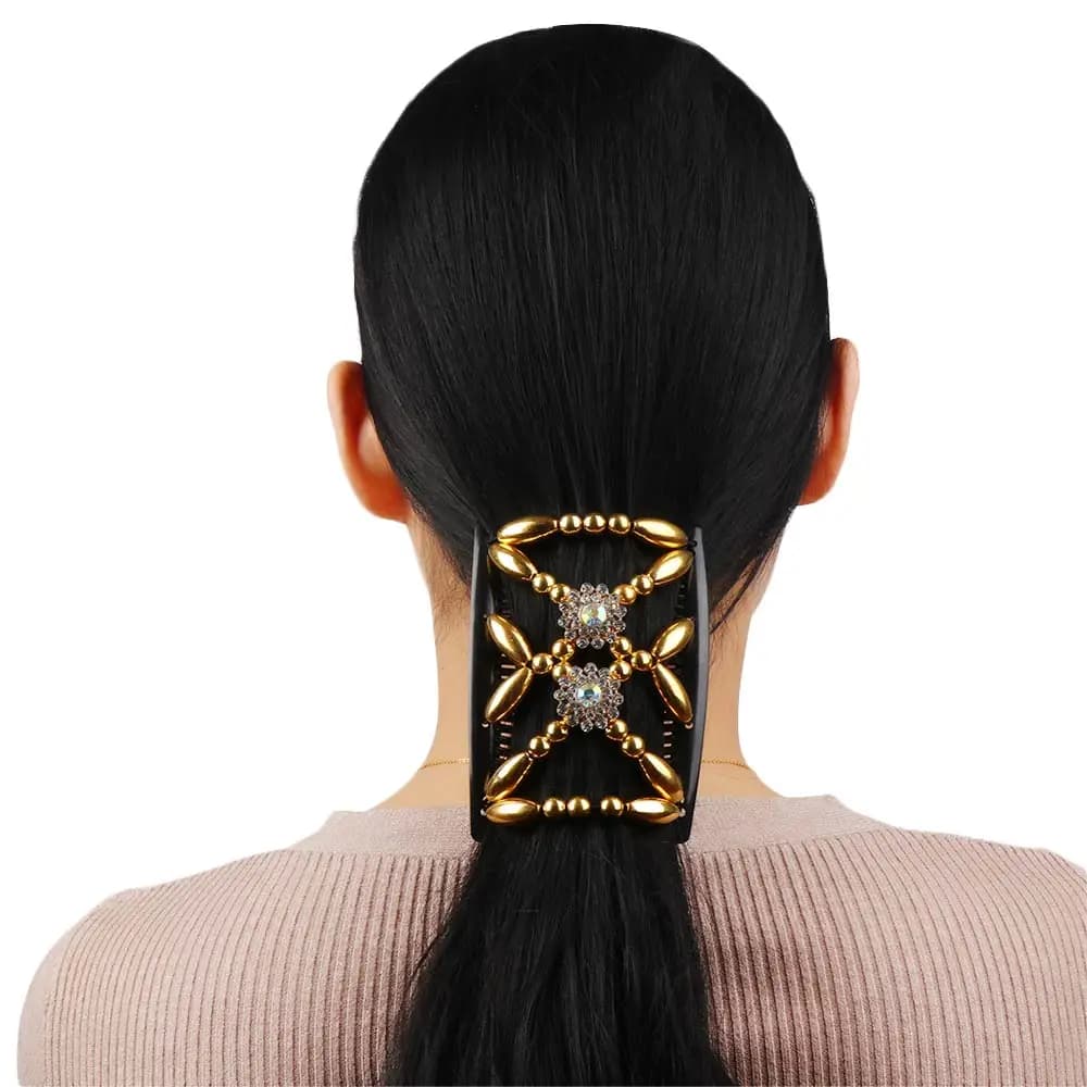 Styling Tool Accessories Handmade Stretch Flower Crystal Magic Hair Comb Beaded Hair Clip Double Comb Elastic Hairpin