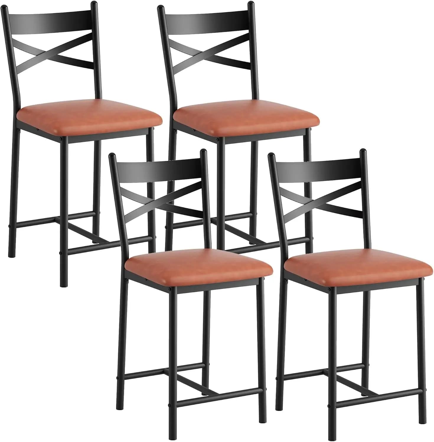 26" Counter Height Bar Stools Set of 4, Upholstered Bar Chairs with Back, Thick Cushion, Modern Counter Height Barstools for Kit