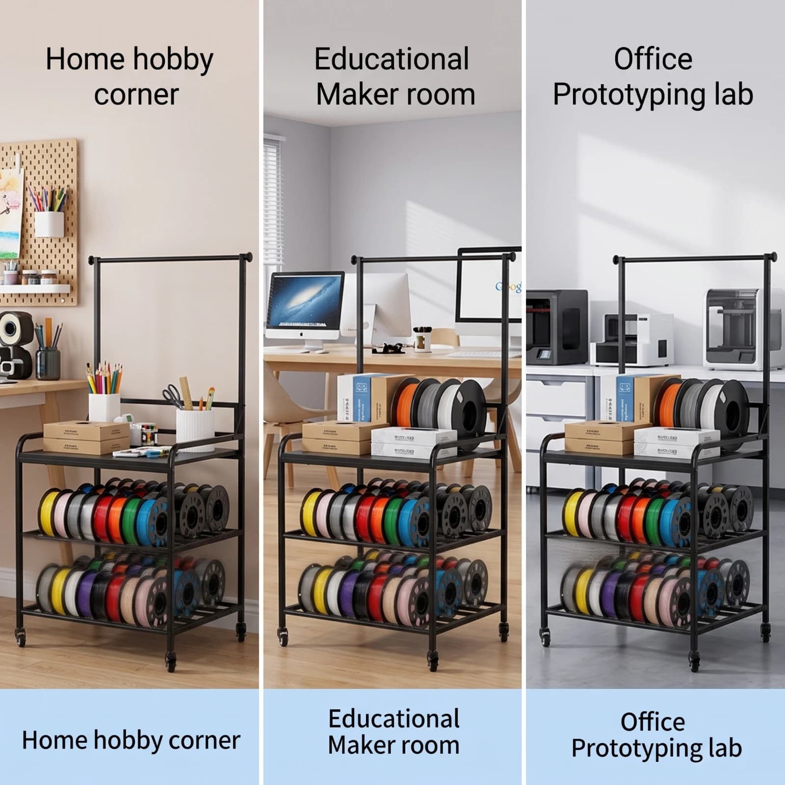Filament Storage Rack with Wheels Sturdy 3D Printer Storage Rack 3D Printer Cart Open-Frame Shelf Large Capacity for Makers
