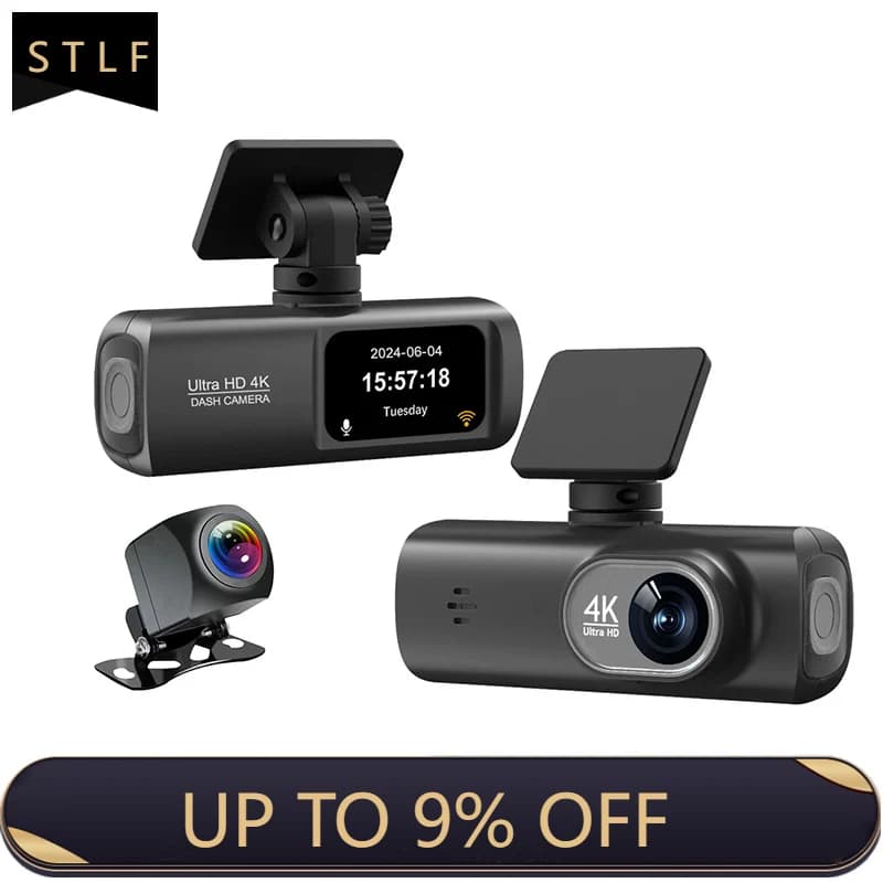 Dash Cam 4K con Doppia Lente Anteriore, Visione Notturna Posteriore 1080P, WiFi, GPS, Registrazione Continua 24H, Registratore per Auto