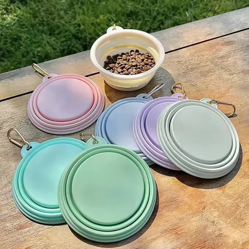 350ml Portable Silicone Collapsible Dog Bowl Outdoor Travel Folding Pet Water Food Container with Carabiner