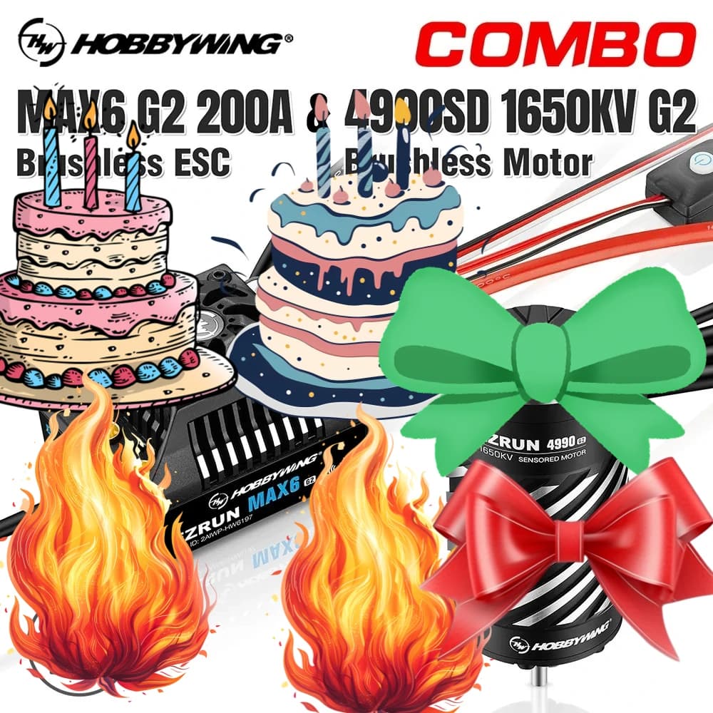 HOBBYWING EZRUN MAX6 G2 200A ESC Impermeabile Motore 4990 1650KV per Auto RC 1/6 1/7 1/8