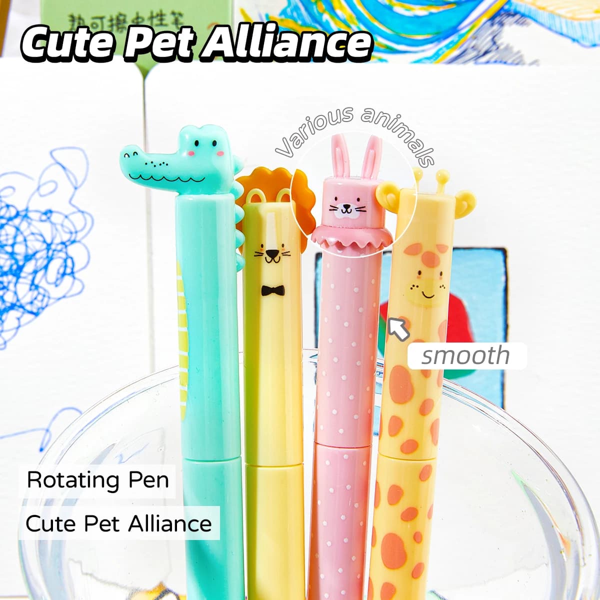 4 penne gel cancellabili con inchiostro blu a tema animale zoo da 0,5 mm, scrittura fluida per scuola, ufficio, riviste, forniture per il ritorno a scuola