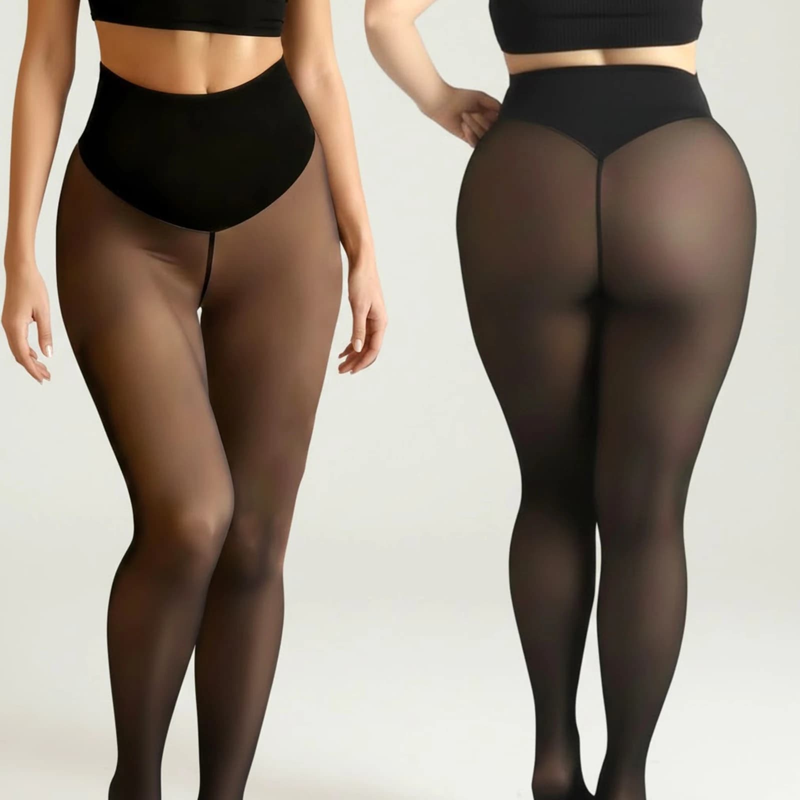 Collant foderati in pile con una cucitura che modellano leggings termici Fascia di compressione Collant traslucido Leggings in pile velato Taglie forti