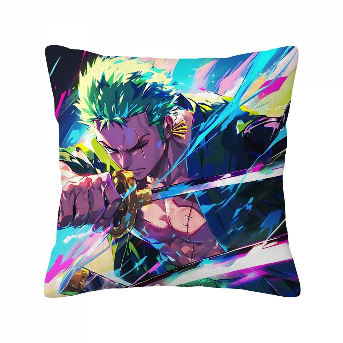 Pillow Cover with Roronoa Zoro One Piece Design Decorative Pillowcase for Anime Fans for Bedroom Sofa Living Room Home Decor