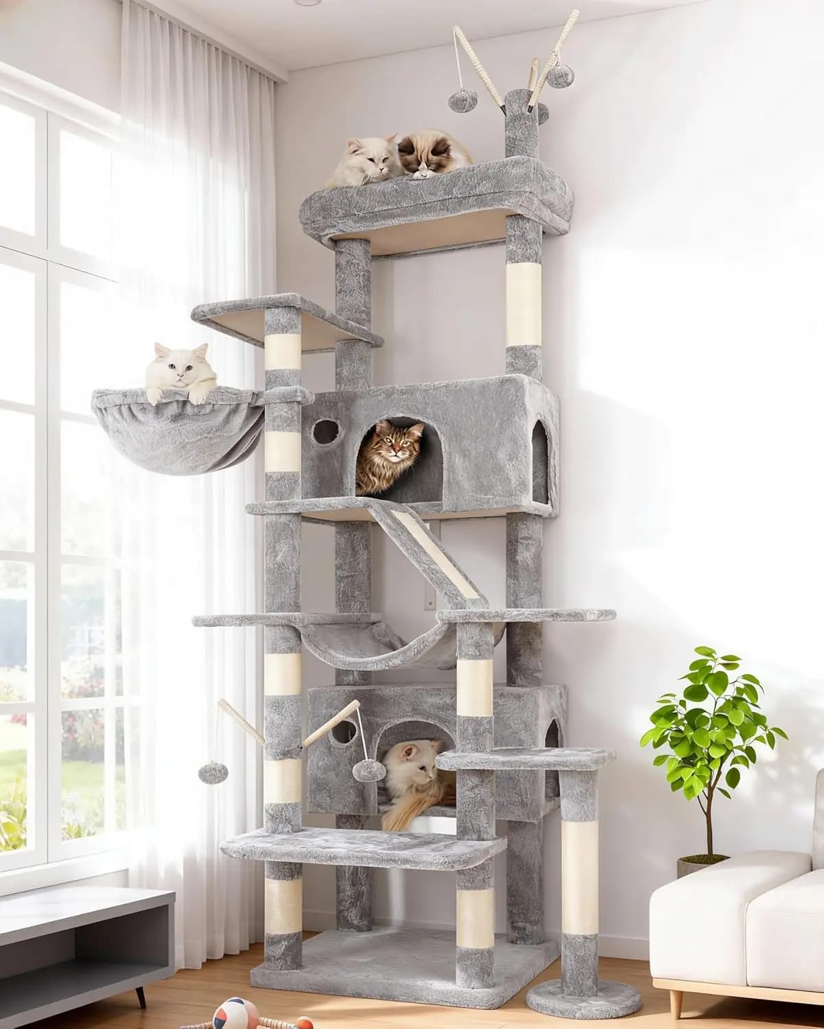 Per Gatti da Interno, Materiale Non Specificato, Colore Grigio Chiaro, Robusto con Supporto Extra, 5 Giocattoli Interattivi