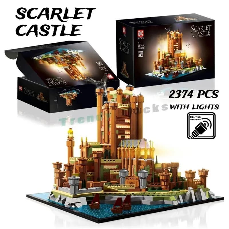 2374PCS Medieval Scarlet Castle Building Blocks Set,Exquisite Architecture Model Art Display Fantasy LED Ornament DIY Toys Gifts