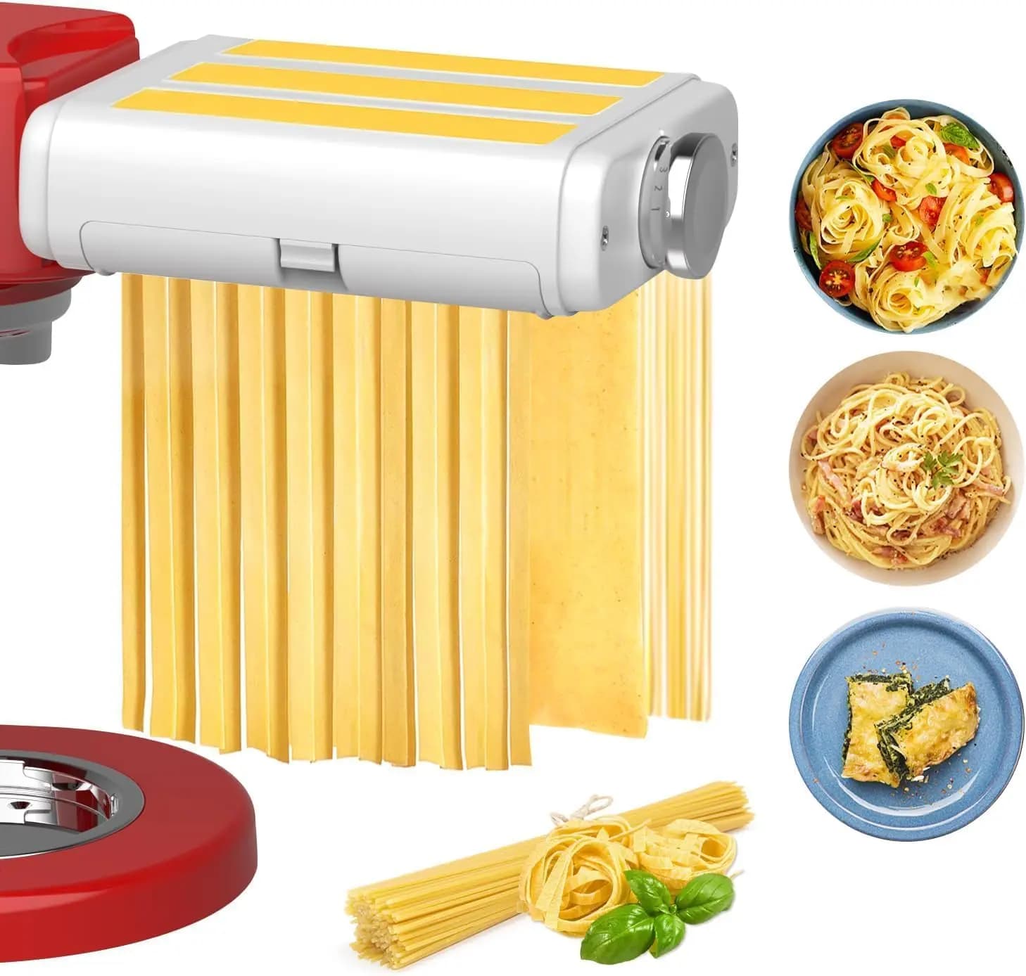 Accessorio per Macchina per Pasta 3-in-1 per Impastatrici da Cucina, Set di Rulli e Lame con Spazzola per la Pulizia, Macchina Elettrica per Pasta Bianca