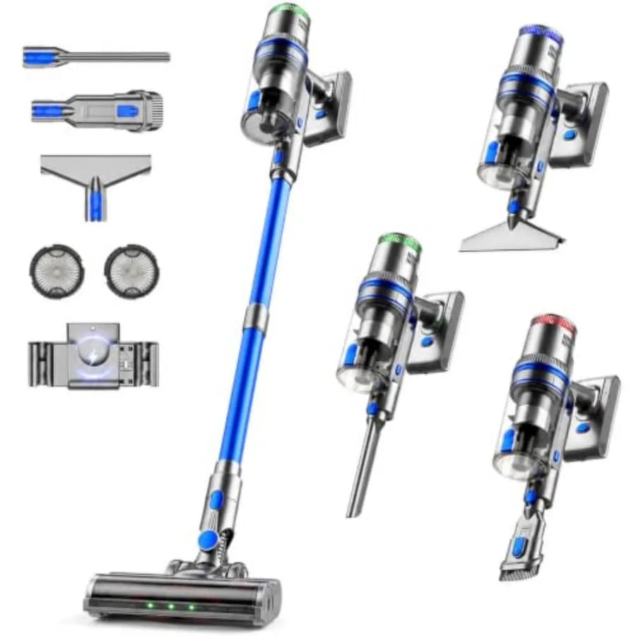 Cordless Vacuum Cleaner for Pet Hair on Hardfloor, Green Plastic, 350AW Power with 70Min Runtime, AI Auto Mode Anti-Tangle V-Br