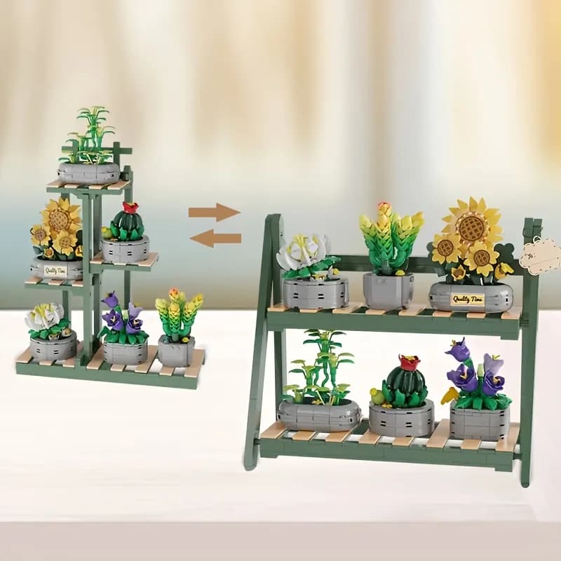 Set di blocchi da costruzione a forma di piante succulente - Kit fai-da-te 6 in 1 per piante in vaso, con supporto per esposizione, decorazione creativa da scrivania, adatto per Halloween, Natale, San Valentino, regali di compleanno