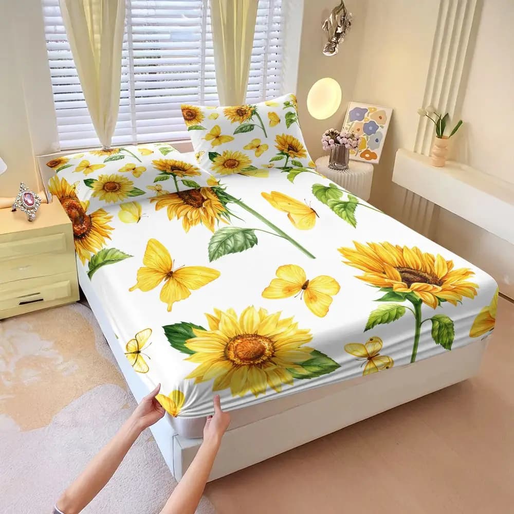 Butterfly Print Fitted Sheet Set Bed Sheet Set Digital Printed Bedding Soft Elastic Fabric for Bedroom Home Decor