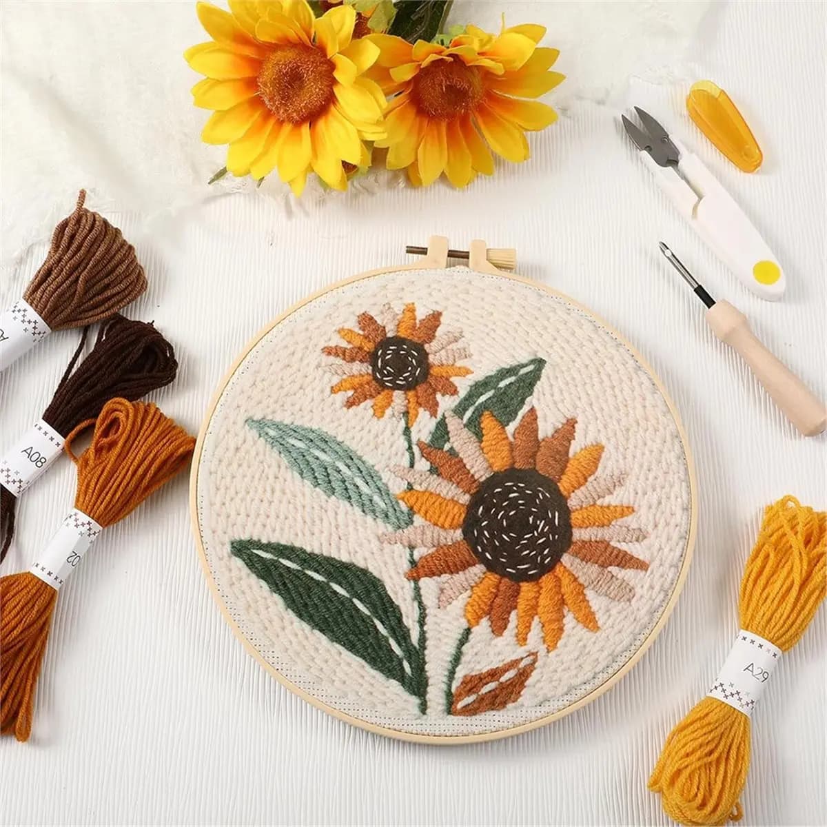 3 Pack Punch Needle Kits, Punch Needle Embroidery Kits for Adults Beginners, DIY Easy Flower Embroidery Set