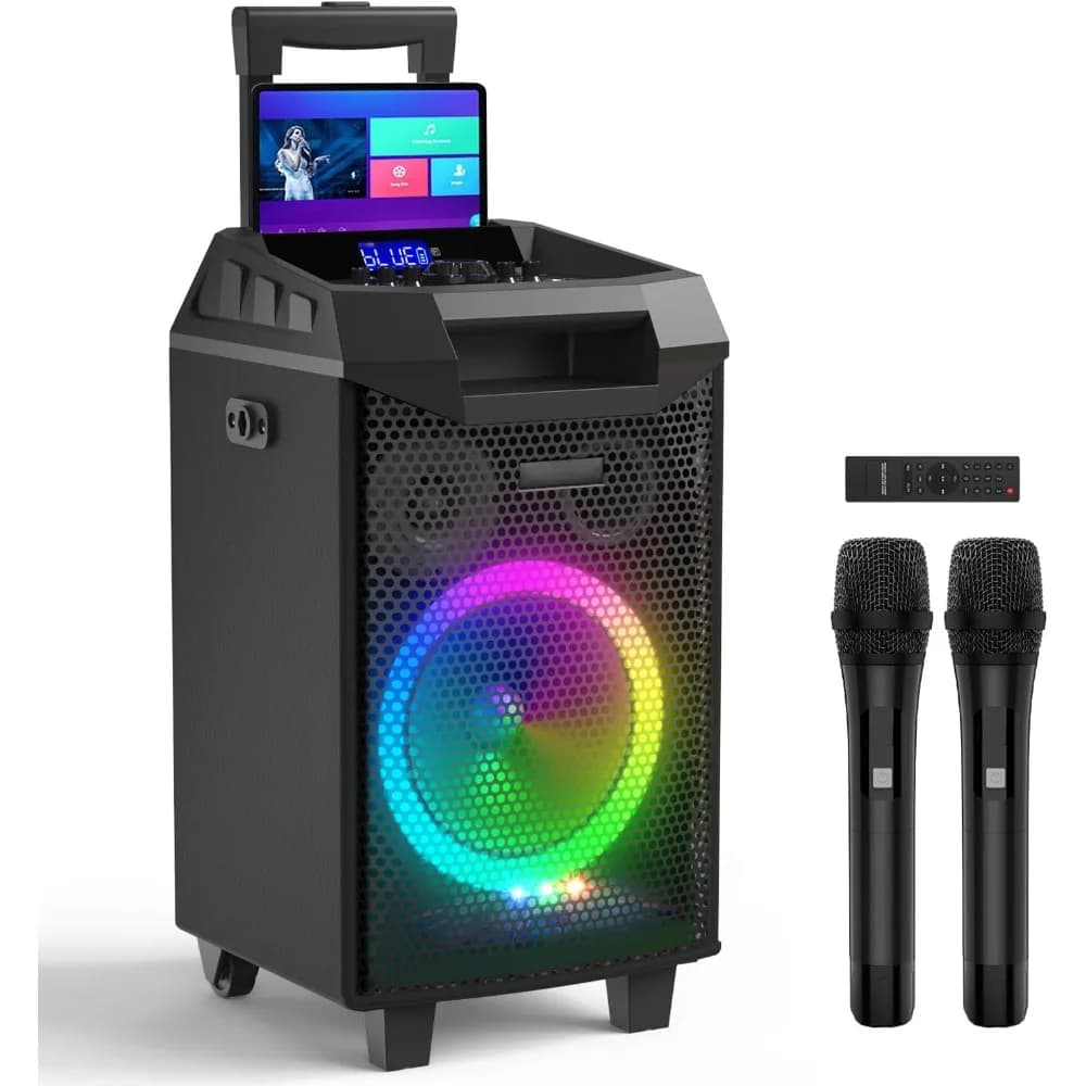 Macchina per karaoke con 2 microfoni wireless Altoparlante Bluetooth Sistema PA Subwoofer da 8 pollici per riunioni di matrimoni