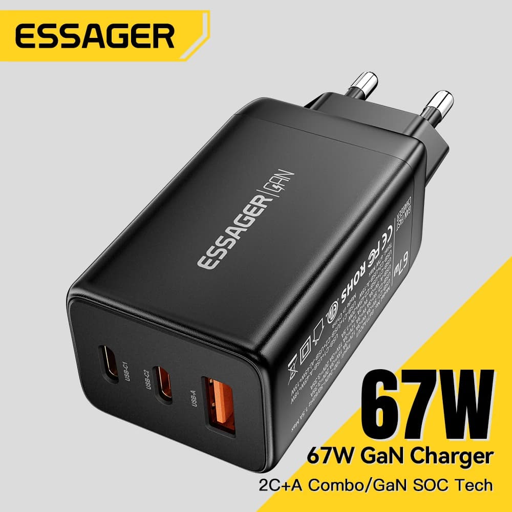 Essager 67W GaN USB Type C Charger PPS 65W Fast Charge For Samsung QC 4.0 PD 3.0 iPhone 15 14 13 Pro Huawei Phone Laptop Chagers