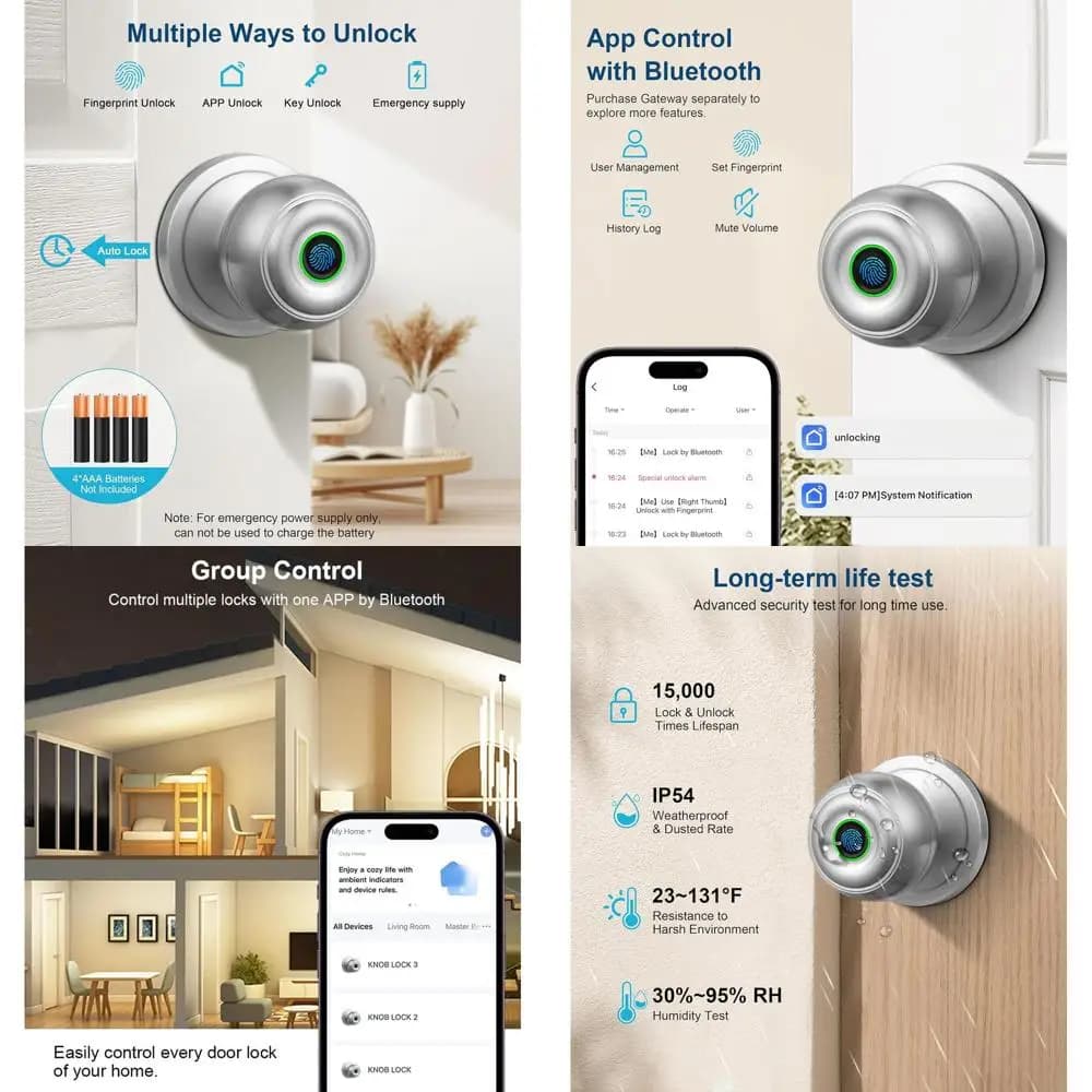 Serratura Intelligente Biometrica con Impronta Digitale e Controllo App per la Sicurezza Domestica - Nichel Satinato